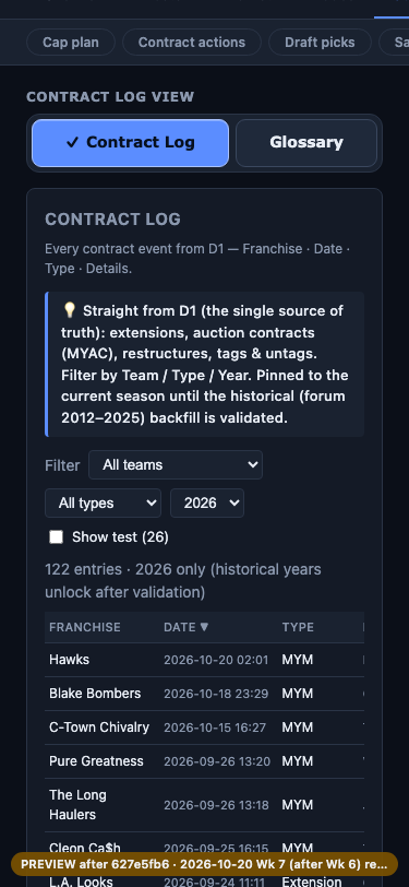Contract log view (375 px)